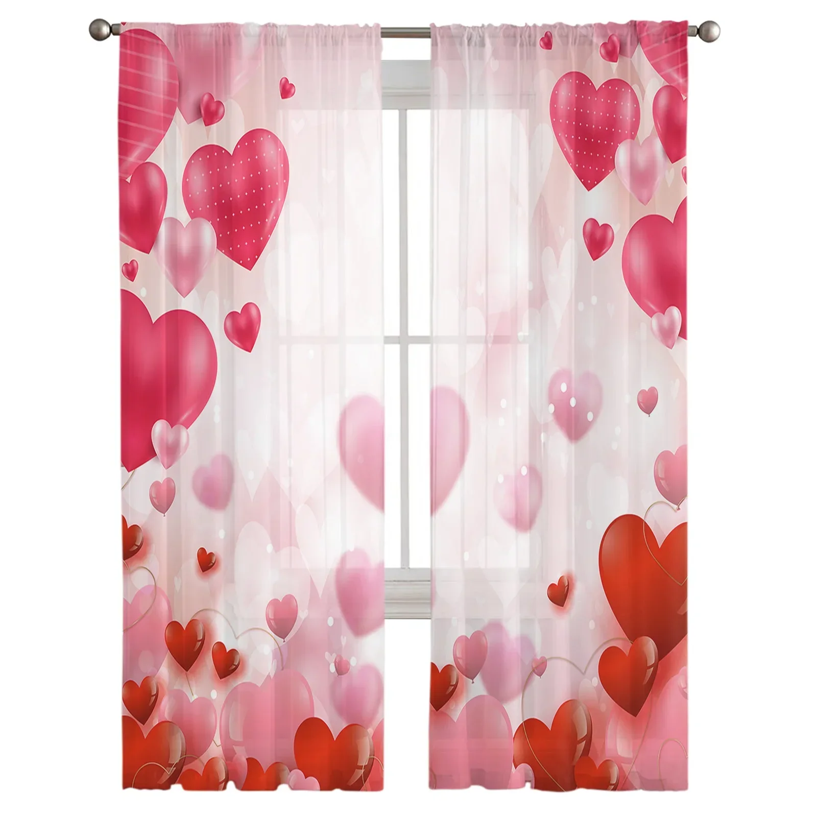 Valentine'S Day Love Balloon Illustration Sheer Curtains Living Room Bedroom Tulle Curtains Voile Window Treatment Drapes