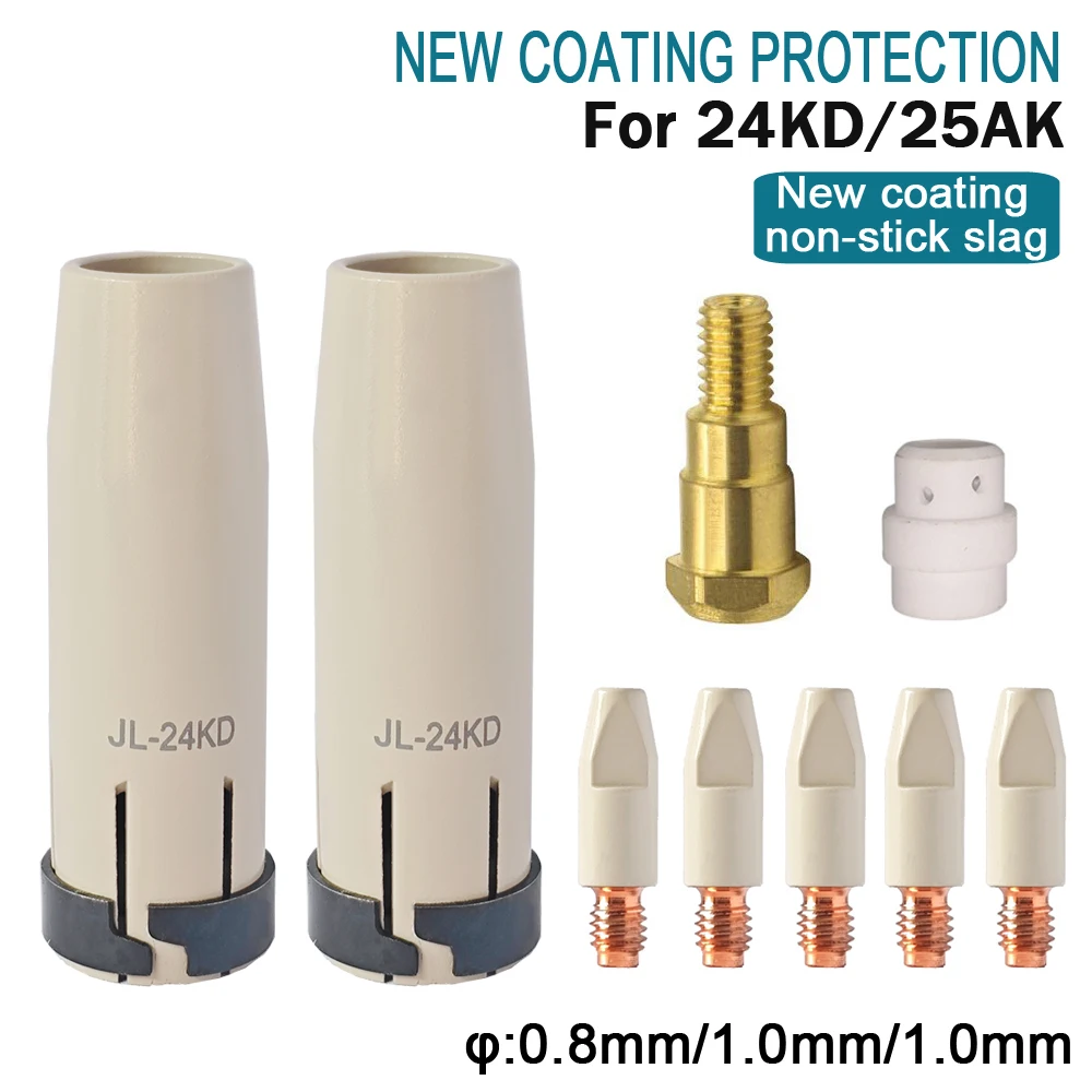 24KD New Coating Protection Non-stick Nozzle 0.8/1.0/1.2mm MIG Torch Gas Nozzle Tip Holder For MB-24KD MIG MAG Welding Torch