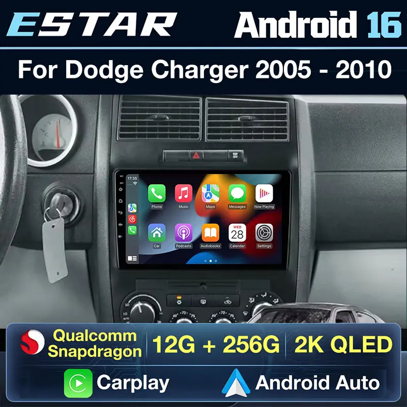 Carplay Inalámbrico Android 16 para Dodge Charger 2005-2010, para Dodge Magnum 2 2003-2007, Radio para Auto, Octa Core, Multimedia, Unidad Principal con Bluetooth