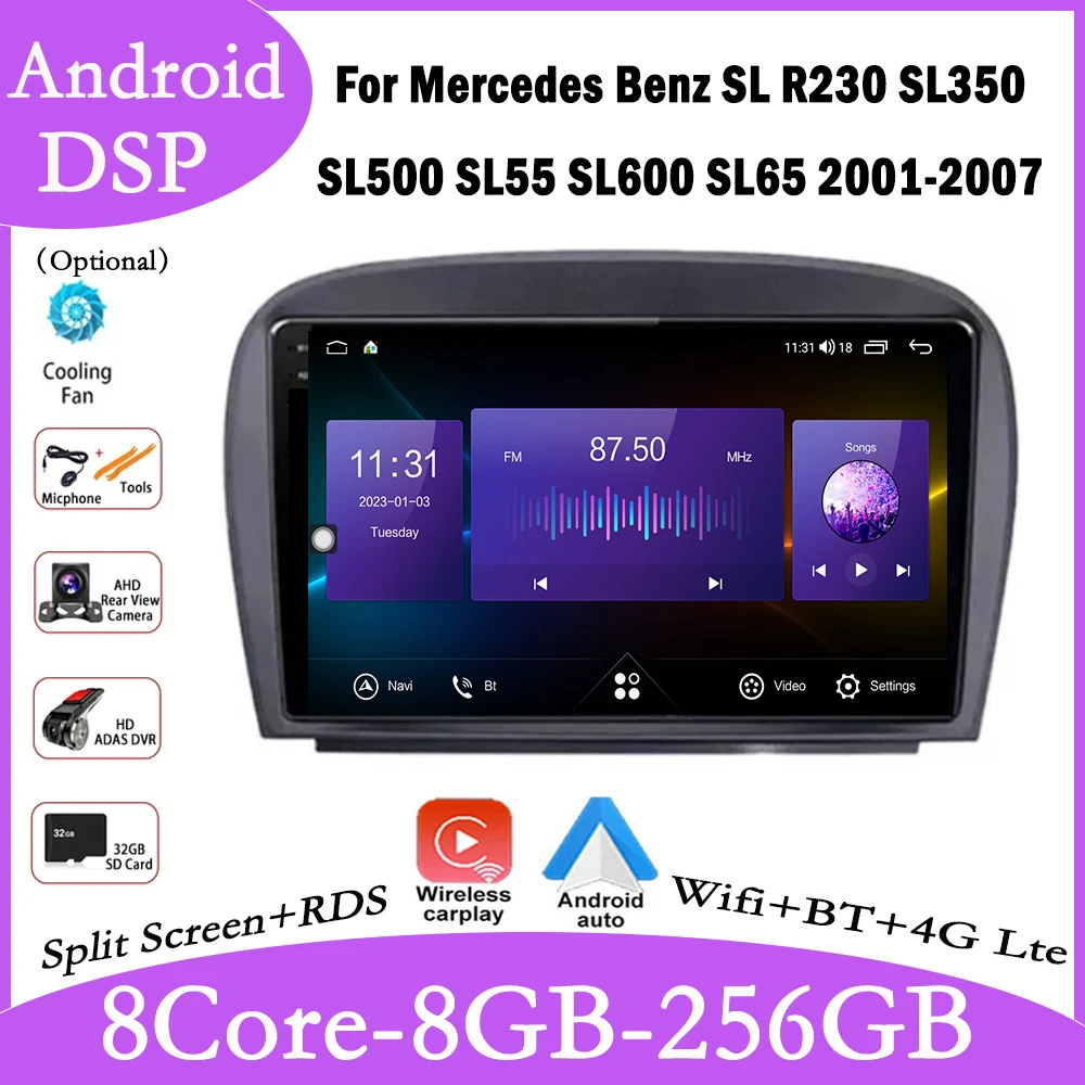 For Mercedes Benz SL R230 SL350 SL500 SL55 SL600 SL65 2001-2007 Car Stereo Multimedia Radio Navigation Carplay player Screen