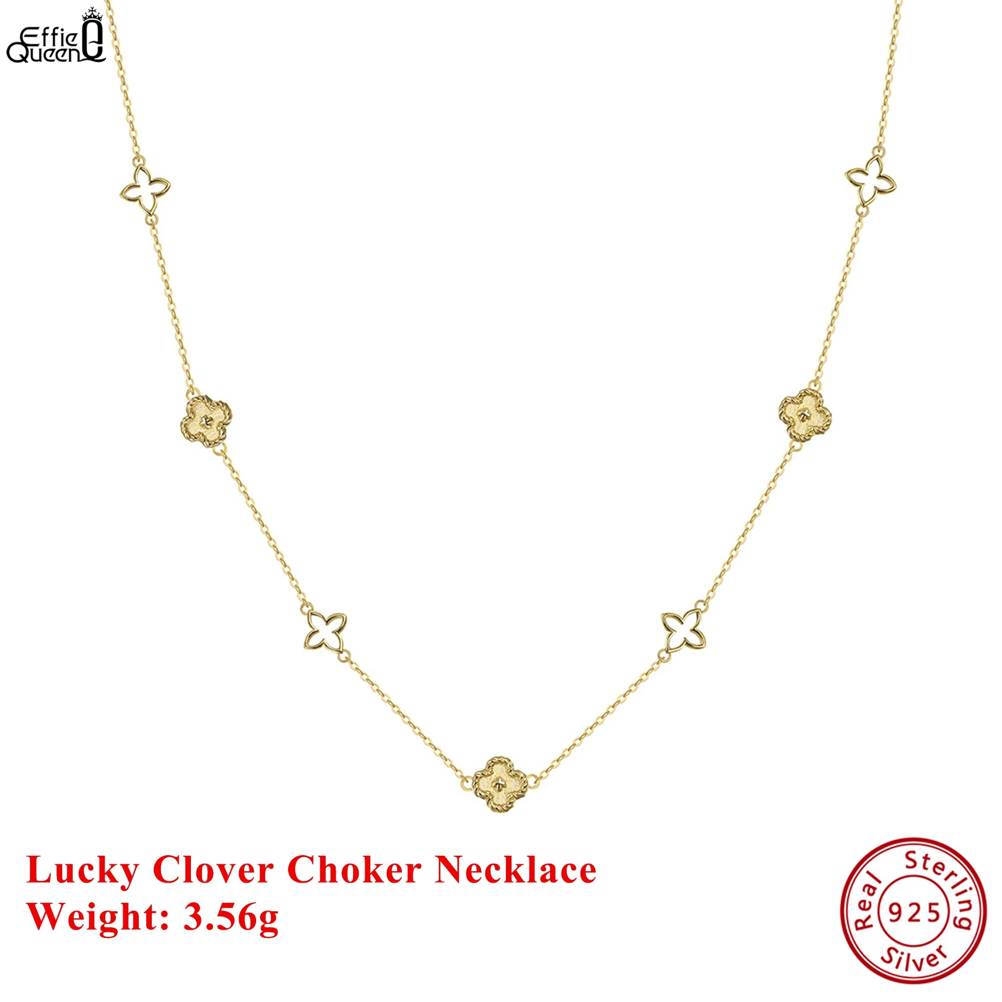 

Effie Queen Genuine 925 Silver 14k Gold Lucky Clover Chain Choker Necklace Fine Jewelry for Women, Men 2025 Trend Necklace APN59
