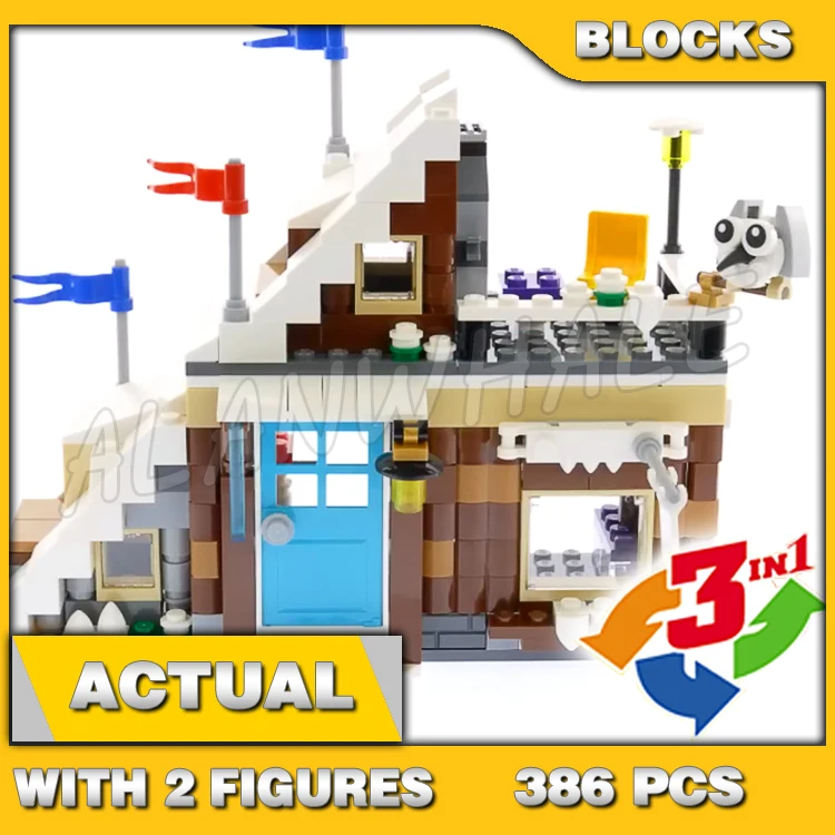 

386pcs Creator 3in1 Winter Vacation Ski Cabin Rooftop Ski Slope Bobsleigh Track 11048 Building Block toy Compatible with Model