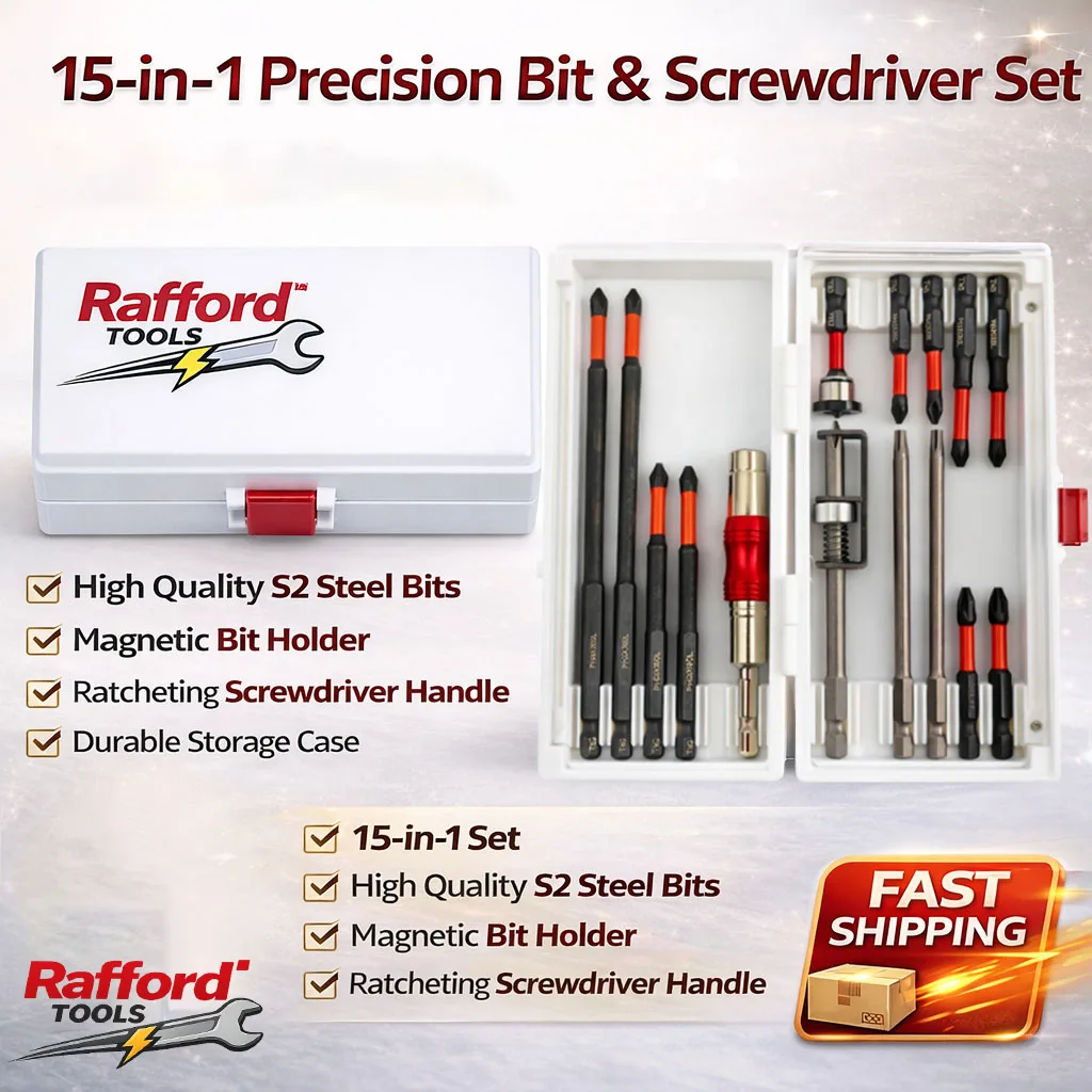 Rafford 15PCS Magnetic Screwdriver Bit Set, Positioning Bit, S2 Steel Phillips Bits, Extension Rod, Storage Box Repair Tool Kit