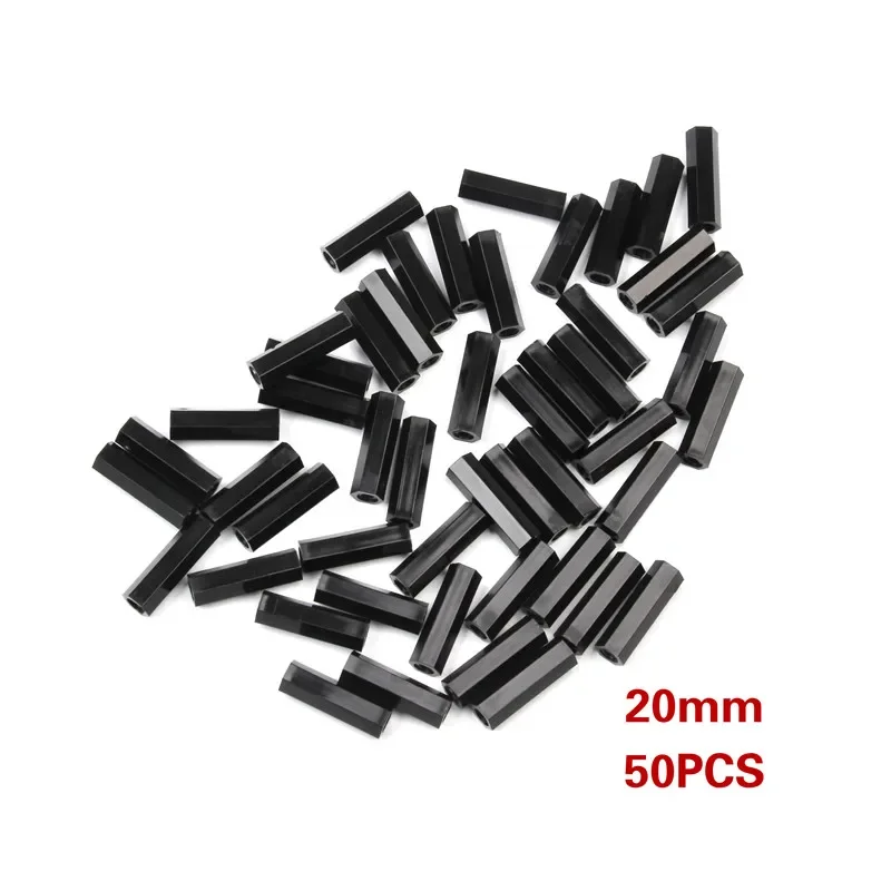 50PCS Black M3 Hex Nylon Standoff Spacer Column 20/25/30/35/40mm Flat Head Double Pass Nylon Plastic Spacing Screws