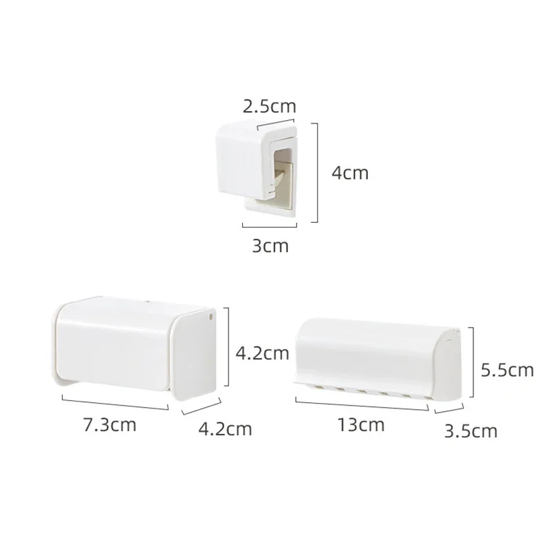 No Punch Wall Hanging Toothbrush Holder, Multi-functional Bathroom Storage Toothbrush Holder White