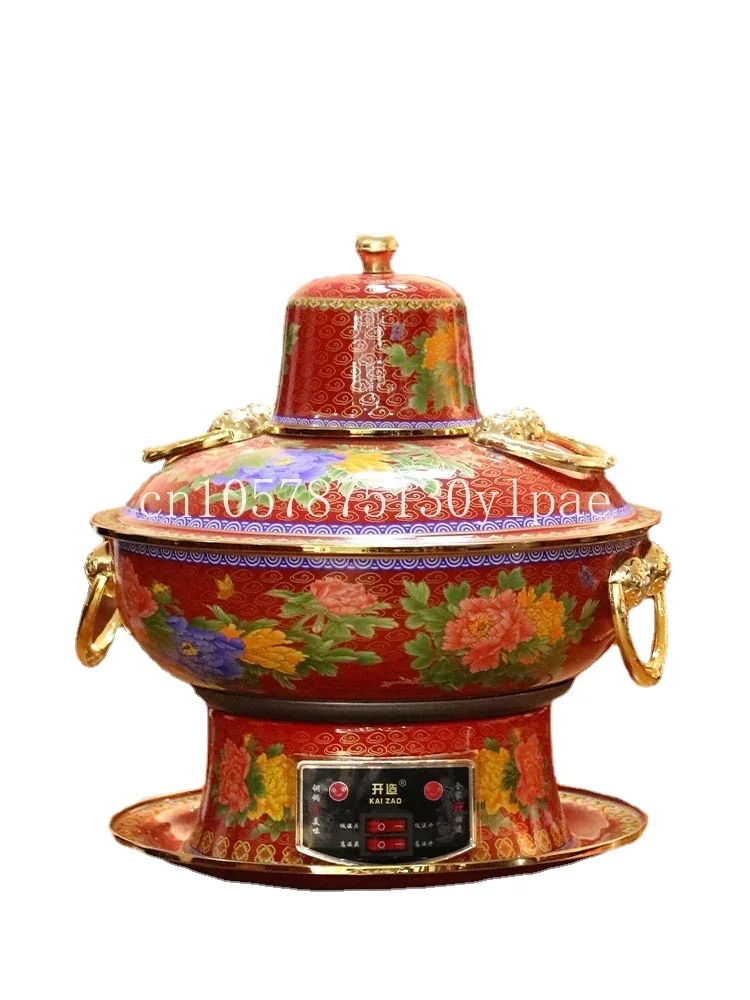 

Pure Copper Hot Pot Cooker Hotpot 220V Cloisonne Enamel Split Household Plug-in Copper