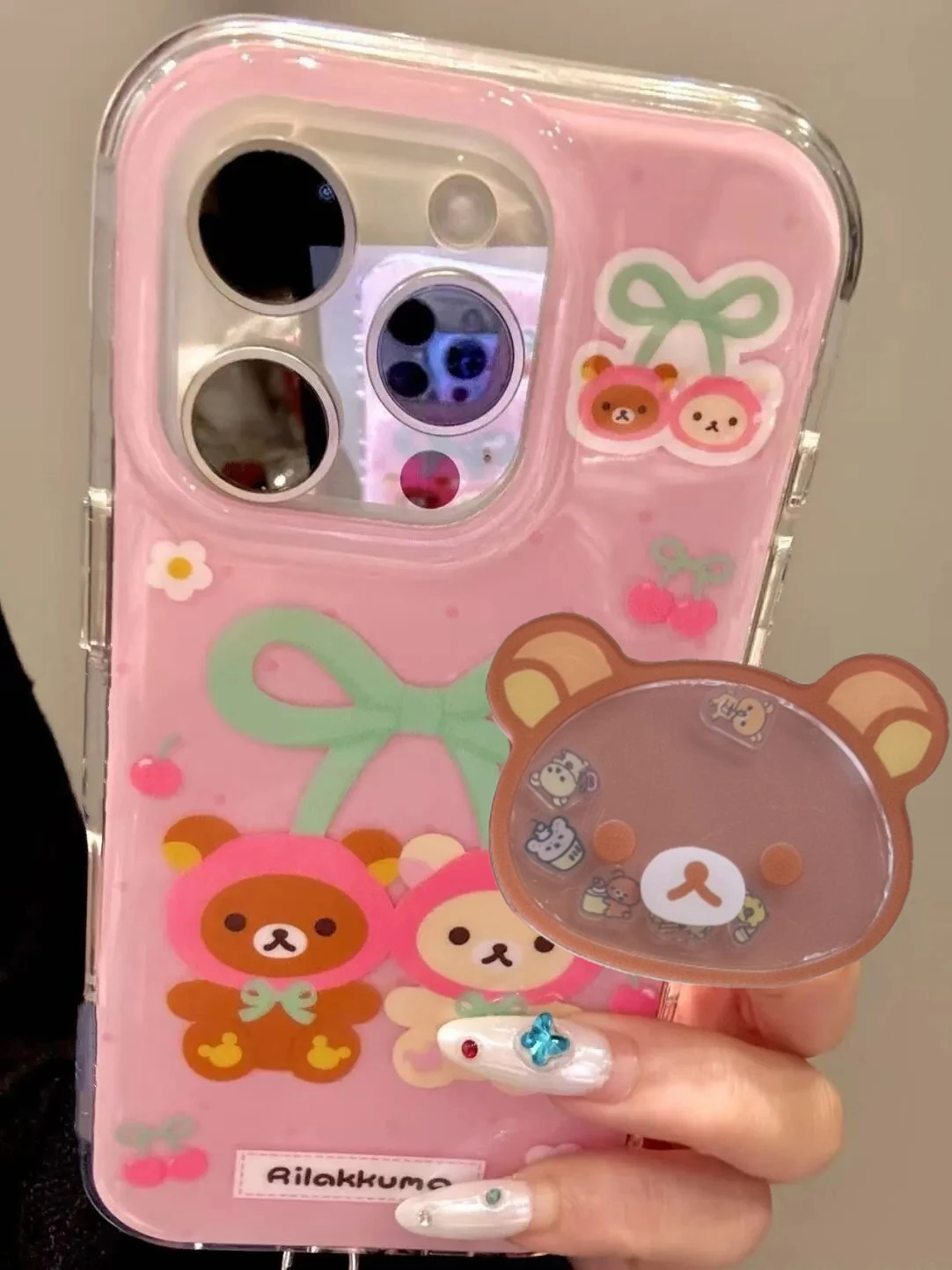 جميل R-Rilakkuma الكرز Kawaiii الكرتون زوجين جراب هاتف آيفون 17 AIR 16 15 14 13 12 11 برو ماكس 16 زائد Y2K غطاء لطيف