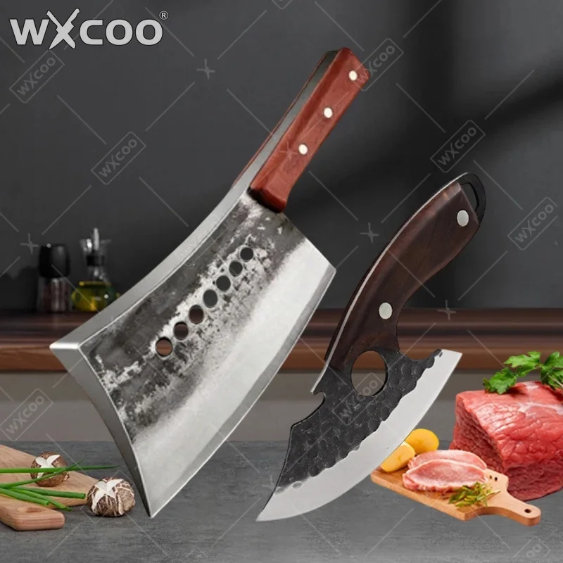WXCOO Hand Forged Bone Cutting Knife Kitchen Knife Butcher Knife High Hardness Thickness Blade Chef Cooking Cutter Tools