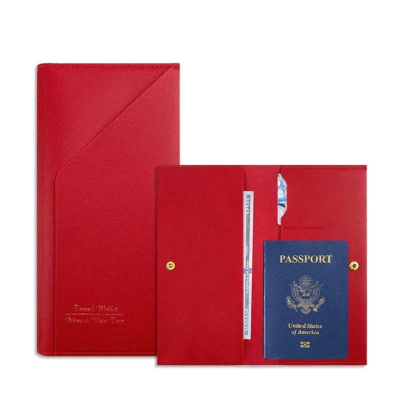 Soporte de cuero PU para pasaporte, billetera de viaje Simple para hombre y mujer, bolsa de almacenamiento para documentos bronceados