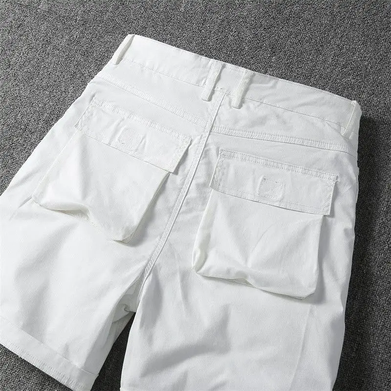 Retro Workwear Short Pants Men's Loose Casual Multi-Pocket Five-Quarter Pants Mid-Waist Straight Leg Cotton Summer