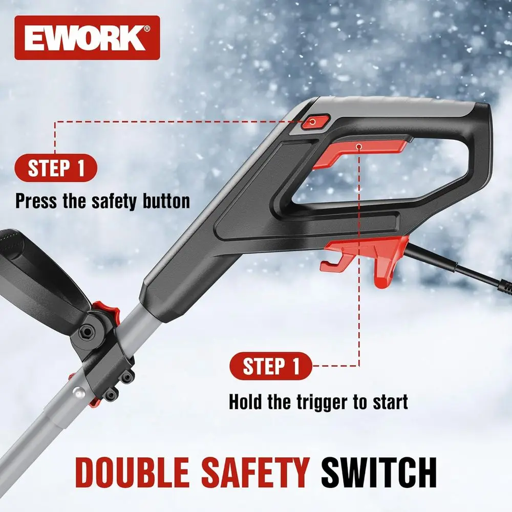 مجرفة ثلج سلكية 11 بوصة 1200 وات 10 أمبير معاول ثلج كهربائية قوية، عمق إزالة 6 بوصة، مسافة رمي أقصى 23 قدمًا، قوة Sn