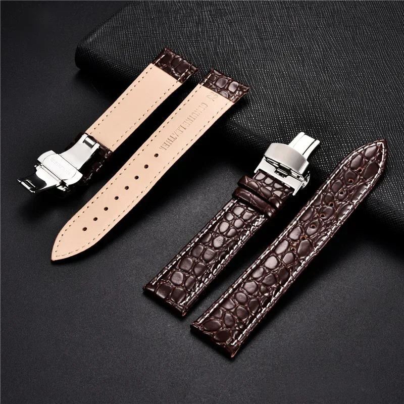 New Crocodile Pattern Watchband Classic Genuine Leather Strap 16 18 20 22 24mm With Stainless Steel Automatic Clasp Watch Band