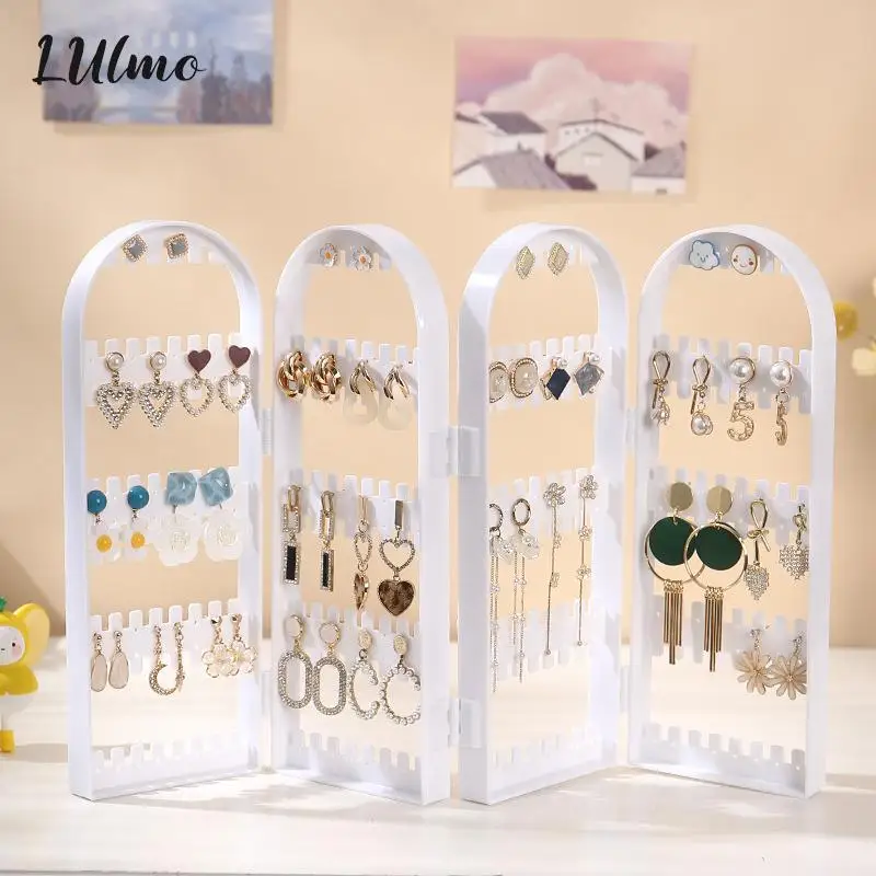 

2-6 Fans Panels Screen Organizer Storage Box Folding Earrings Studs Display Rack Necklace Jewelry Shelf Stand Holder