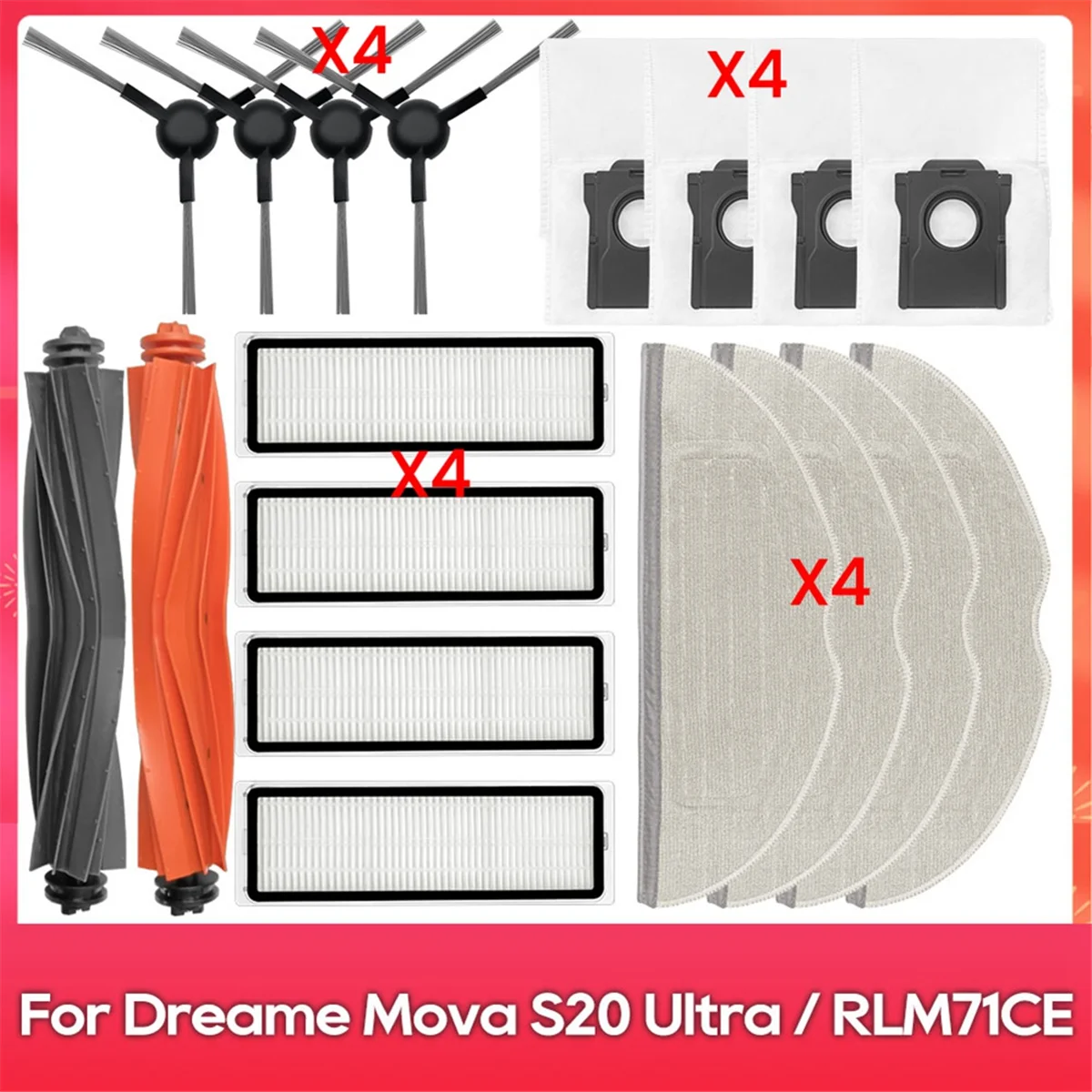 Для Dreame Mova S20 Ultra/RLM71CE запасная часть основная боковая щетка фильтр накладка для швабры мешок для пыли аксессуары расходные материалы-LITE