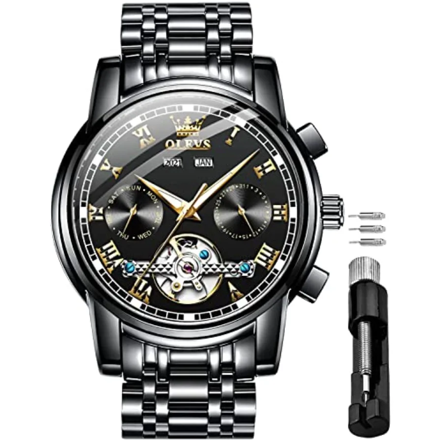 

OLEVS Self Winding Watches for Men Automatic Mechanical Tourbillon Stainless Steel Waterproof Luminous Luxury Dress Wrist Watch