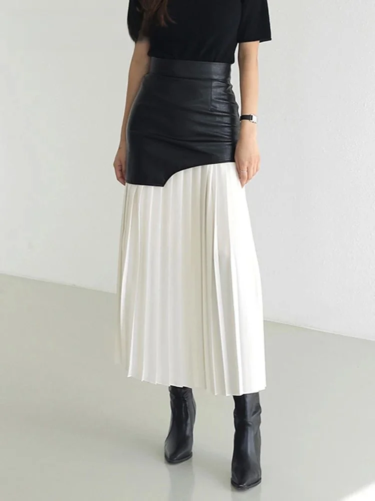 

Casual High Waist Patchwork PU Skirt for Women Faionable Autumn Collection Other Material 00%