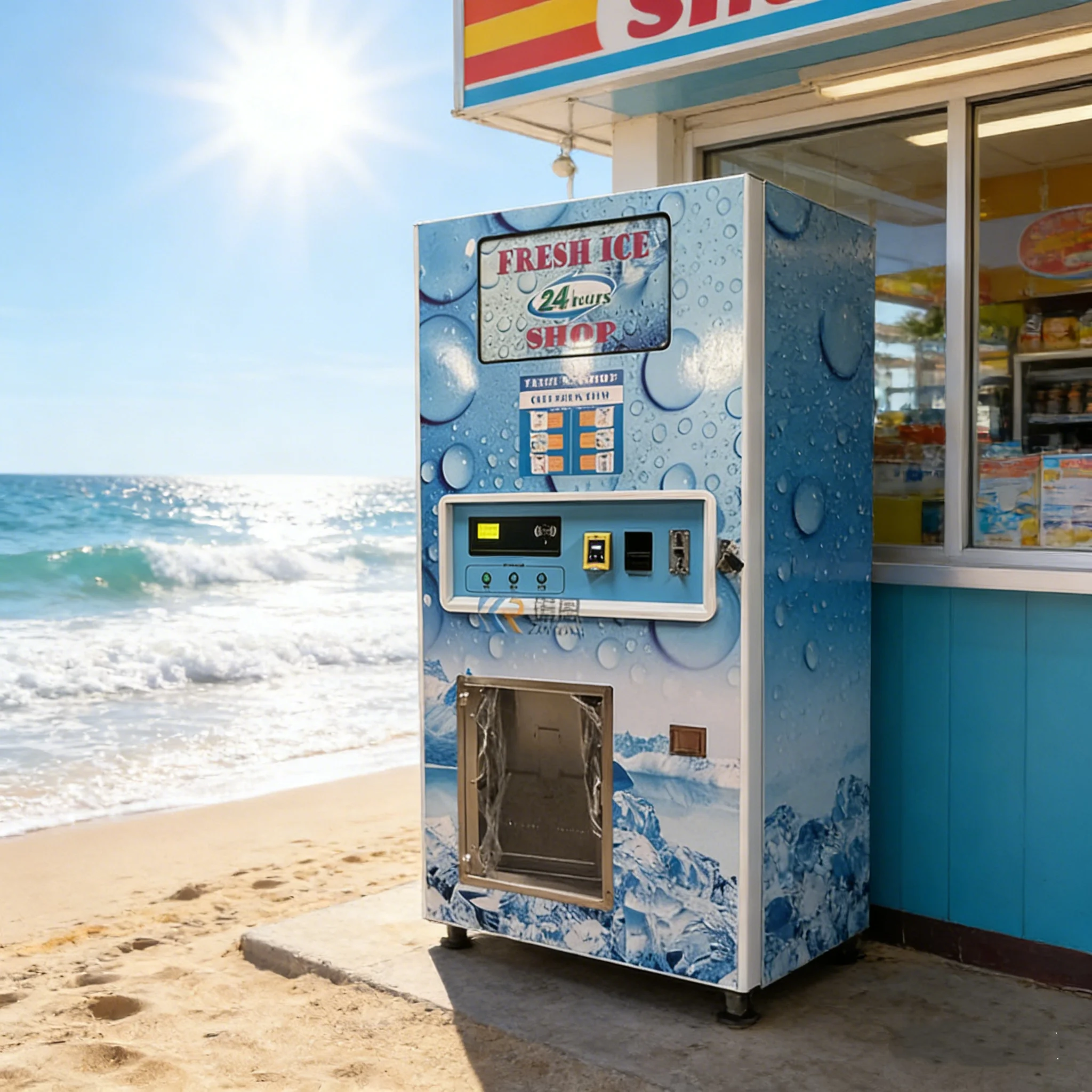 

Customized Commercial 24 Hours Self-served Coin IC Card Credit Card Semi-Automatic Bagged Ice Vending Machine
