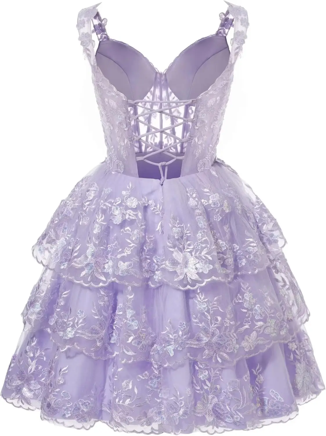 فستان شبابي من الدانتيل ذو طبقات لامعة مع مشد ضيق وحزام سباغيتي نمط قصير منفوش للعودة إلى المدرسة وحفلات الرقص وحفلات الكوكتيل #2