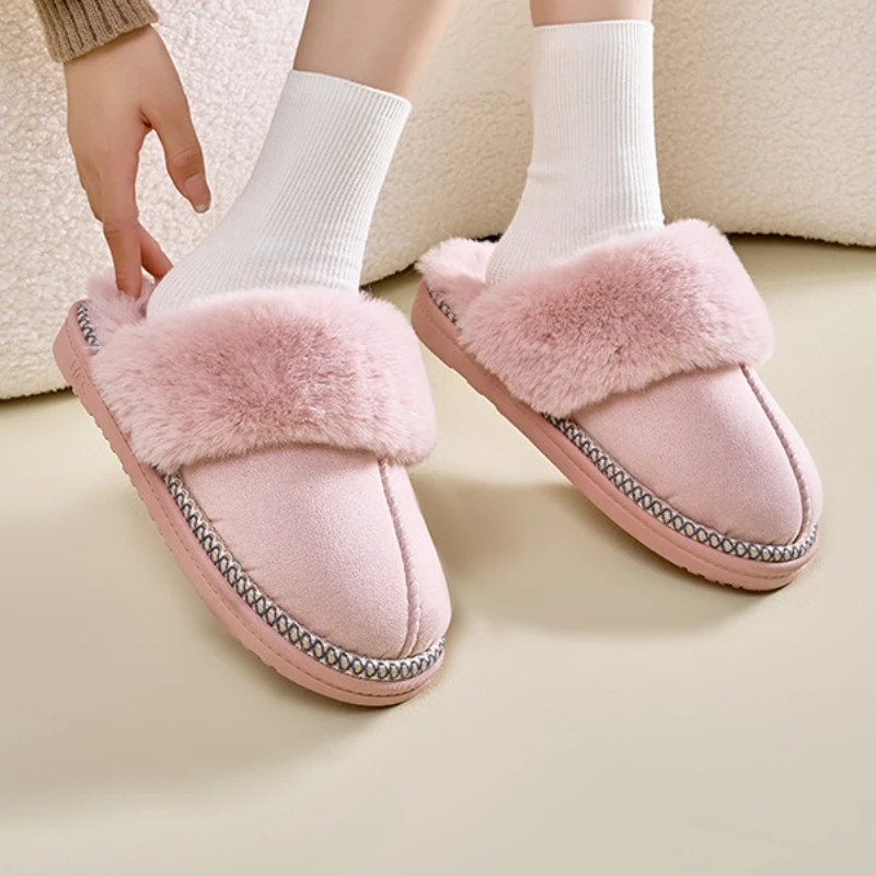 Winter Home Shoes Fashion Casual Furry Slides Women House Plush Slippers Warm Bedroom Padded Shoes Footwear Pantuflas De Mujer