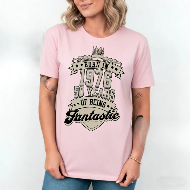 Vintage 1976 Custom Birthday Shirt 50 Years of Being Fantastic Tall Printed T-Shirt Tops 50th for Men Women Fashion Streetwear