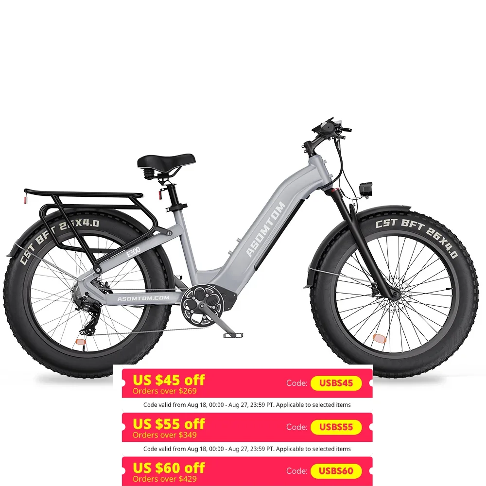 

Asomtom E300 26" Fat Tire All-Terrain Electric Bike 750W Motor 48V 15Ah Battery