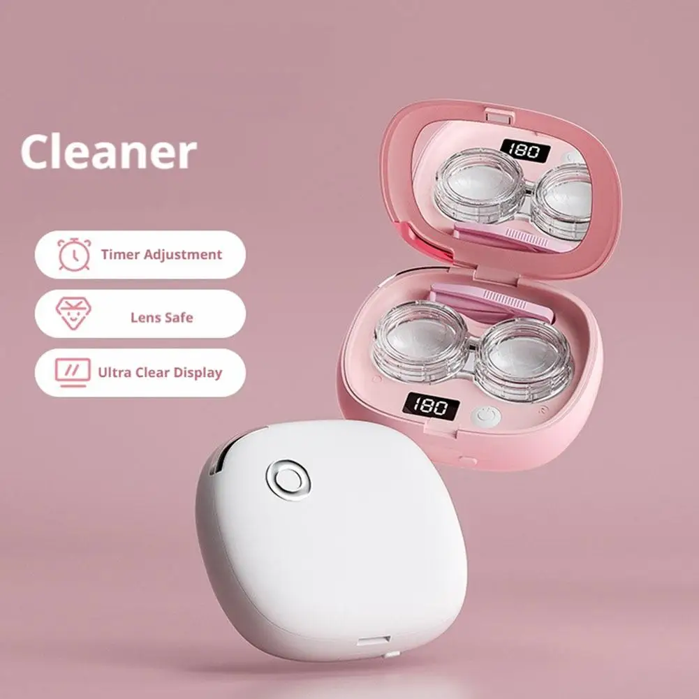 

Ultrasonic Contact Lens Cleaner Rechargeable Automatic Cleaning Case with 3 Gears and Built-in Mirror Portable Travel Accessorie