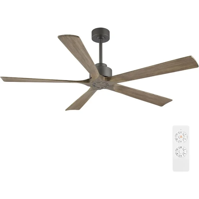 60 Inch Modern Ceiling Fan without Light, 5 Solid Wood Blades,for Bedroom Living Room, Charcoal Finish with Wood Blade