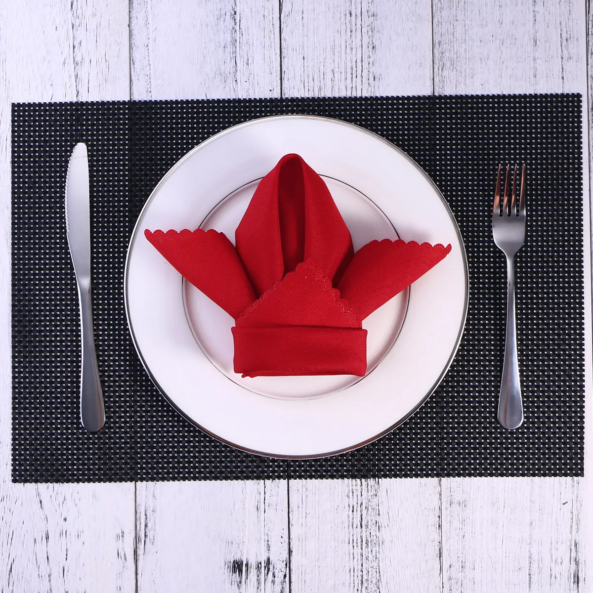 10Pcs Red Dinner Napkins Dacron Wrinkle Fade Resistant Reusable for Restaurant Banquet Wedding Party Dinner Napkin