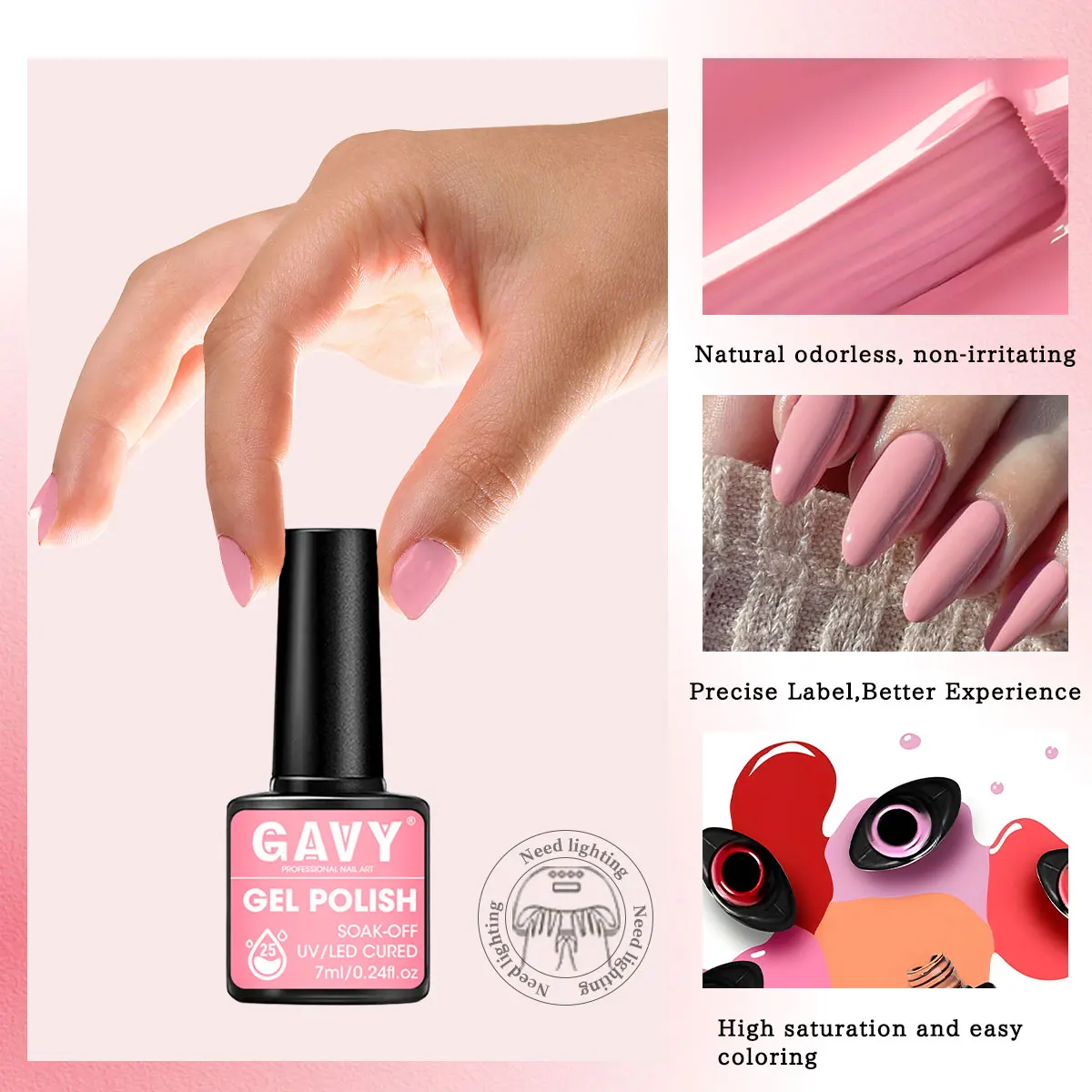Conjunto de esmaltes em gel GAVY de 6 peças, cores brilhantes, esmalte semipermanente removível LED, kit inicial DIY