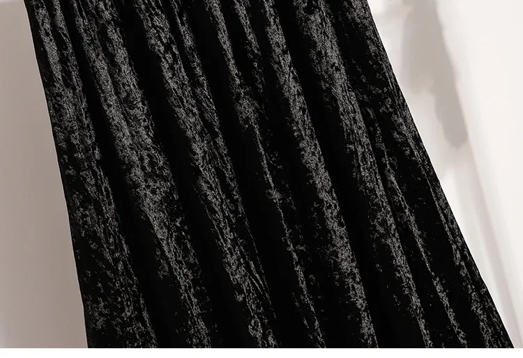Burgunderroter Plissierter Samt-Midi-Rock für Damen, A-Linie, Herbst/Winter 2026, Vielseitig, Figurbetont, Mittellang, Lässig, Vielseitige Halbrocke – Detail 34
