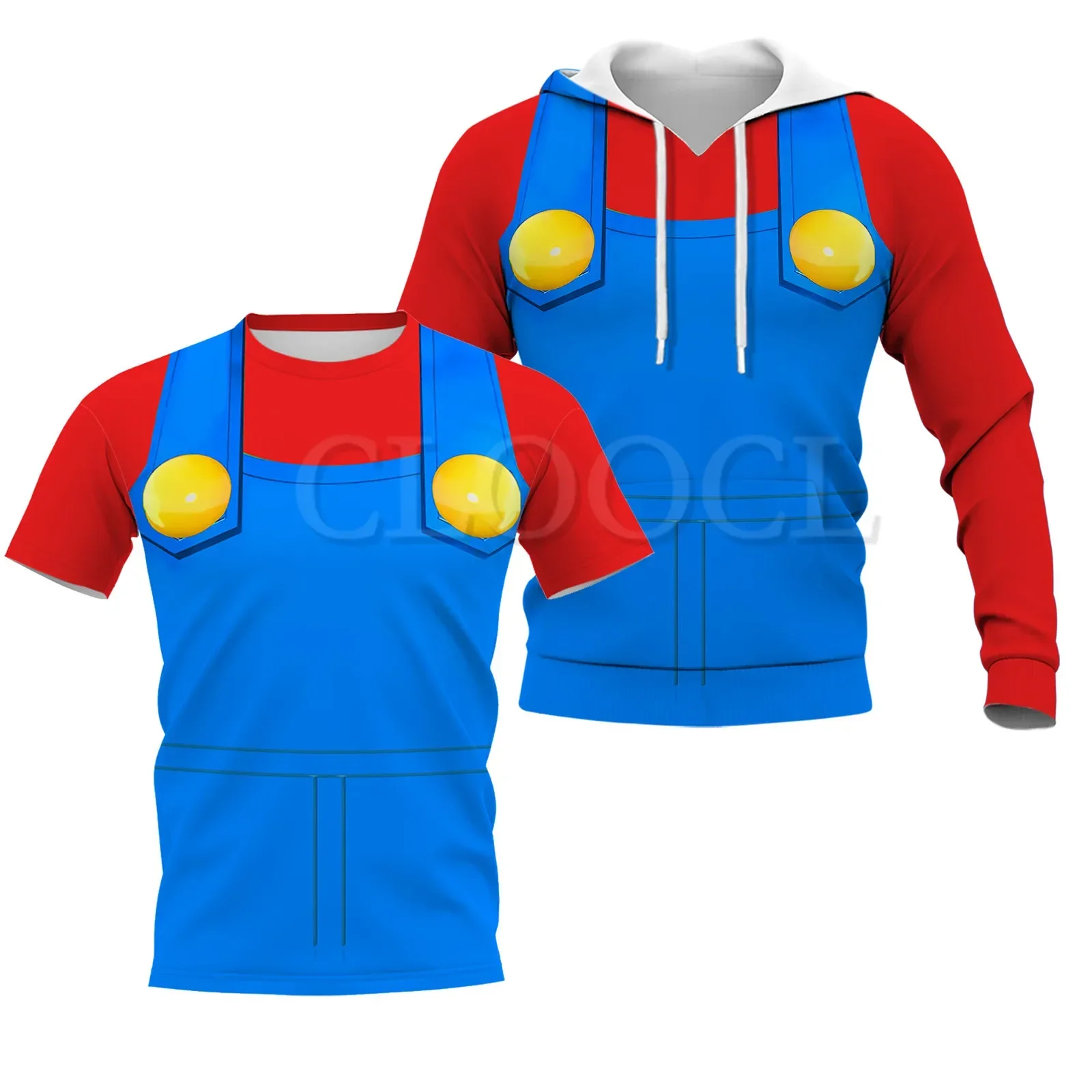 HX Mari Brother Bowser Cosplay Costumes, camisetas impressas gerais, Hoodies masculinos e femininos, moletons vermelhos e azuis, transporte da gota