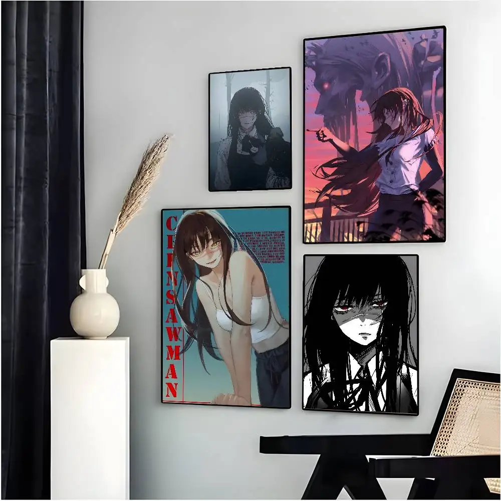 Amine Girl Mitaka A-Asa Chainsaw Man Poster Self-adhesive Art Waterproof Paper Sticker Coffee House Bar Room Wall Decor