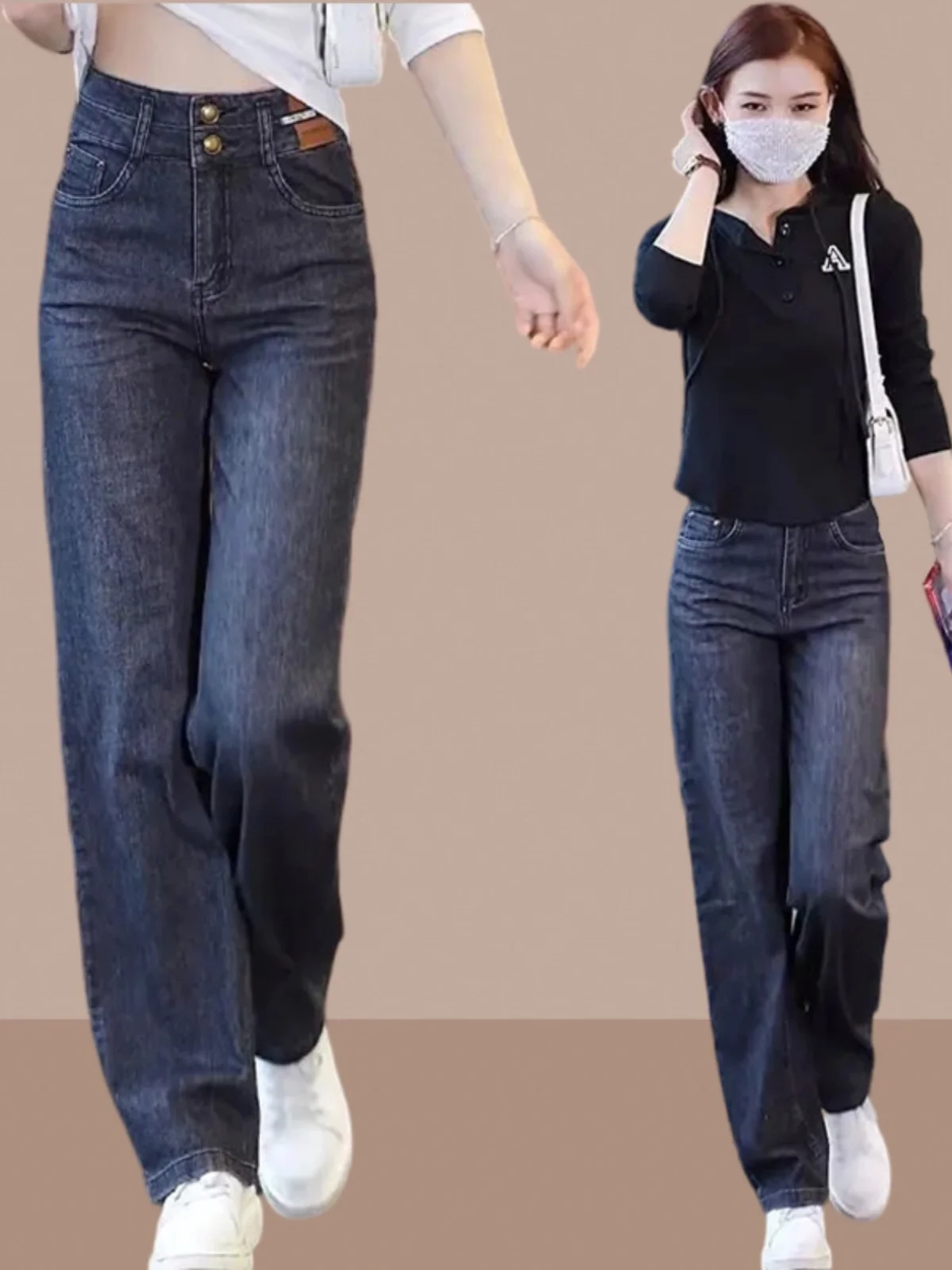 

Casual High Waist Wide Leg Jeans Women's Loose Straight Cut Trousers Spring Autumn New Sle Faionable Drapey Denim Pants