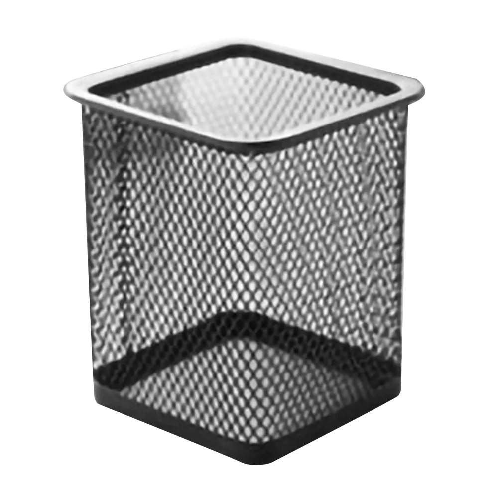 2 pcs Metal Pen Holder Solid Structure Smooth Surface Desktop Organizer Stable Base Square Shape Storage Bucket
