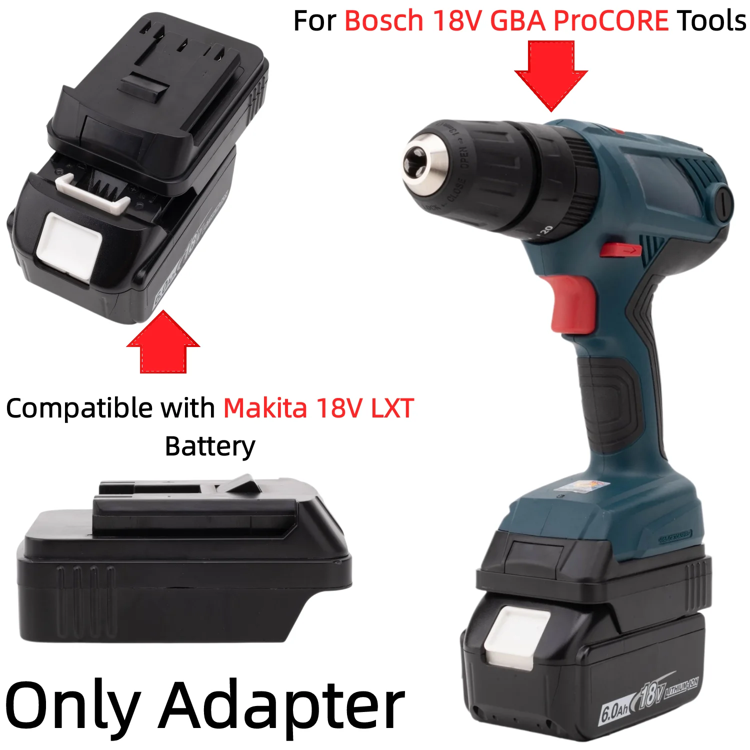 Battery Adapter/Converter for Makita 18V LXT Li-ion Battery To Bosch 18V GBA ProCORE Tools Drill Impact Wrench(Only Adapter)