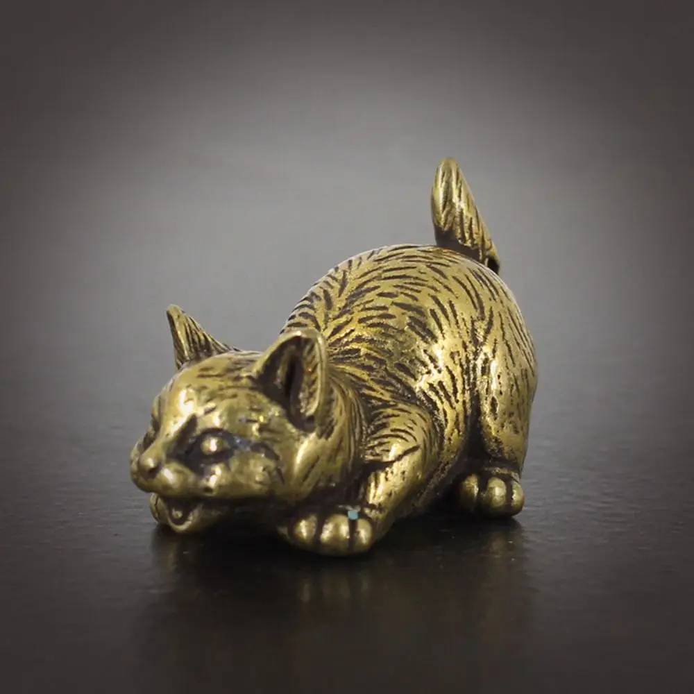 Lucky Brass Small Cat Metal Statue Retro Cute Animal Figurines Simulated Exquisite Model Sculpture Home