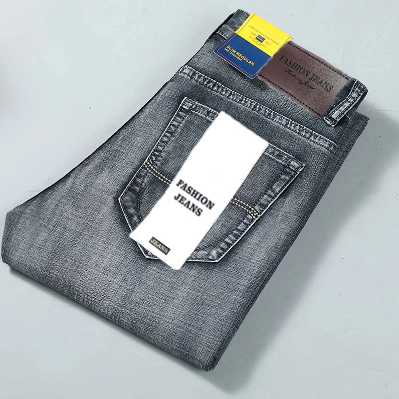 Brand Slim Washed Jeans Casual Straight Stretch Fashion Classic Blue Black Work Denim Trousers Male Brand Clothing