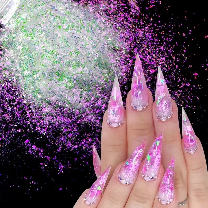 4Color-10G Iridescent White Irregular Flake Chunky Glitter Sparkling Luster Shape Nail Art for Craft Deco Makeup Facepaint DIY