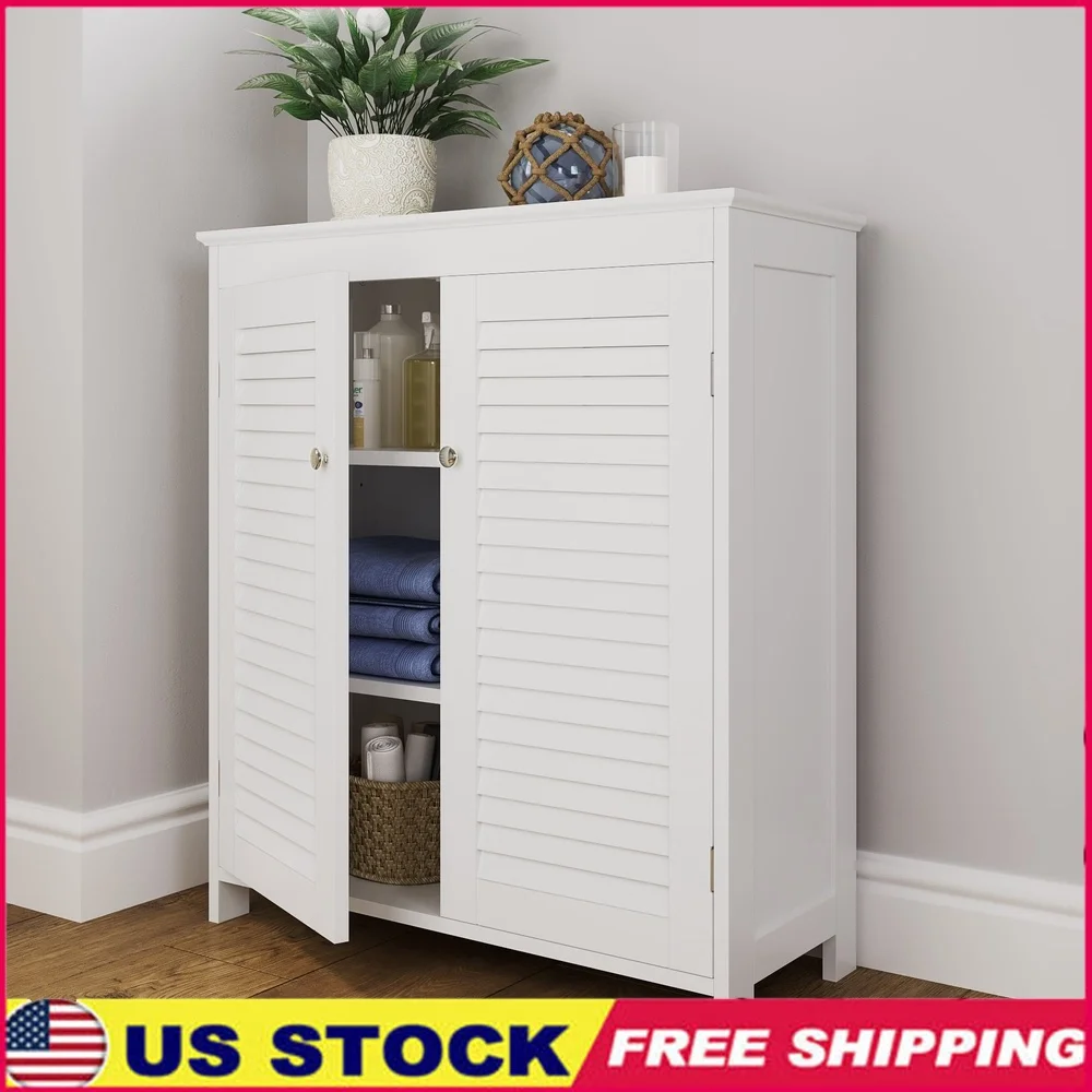 

Ellsworth Two-Door Bathroom Storage Cabinet with Adjustable Shelves Shutter Doors Versatile Storage Toiletries Towels Home