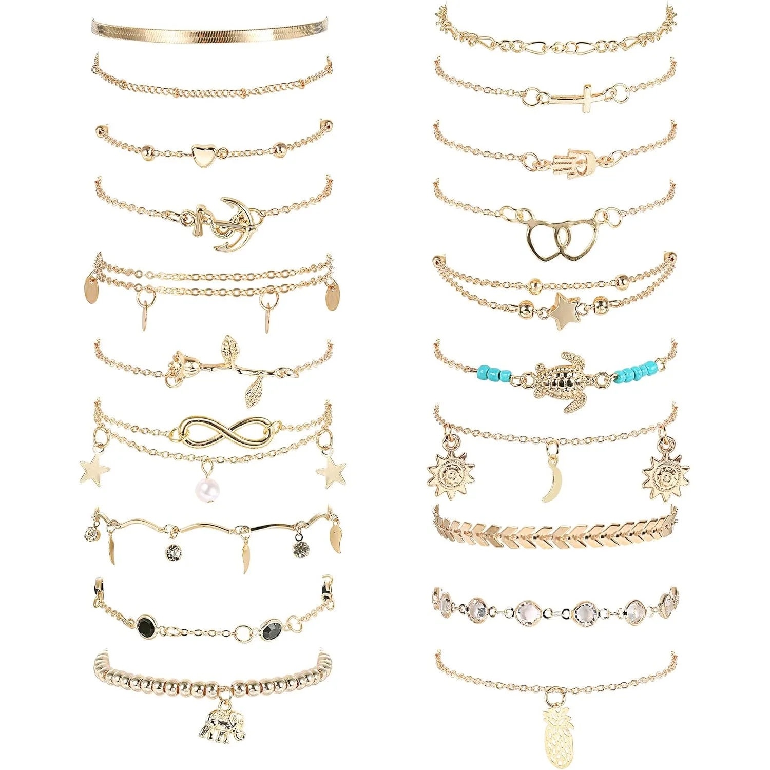 20Pcs Ankle Bracelets for Women Waterproof Summer Beach Anklets Boho Cute Charm Anklets Layered Stackable Womens Anklet Bracelets Set Non Tarnish Foot Jewelr