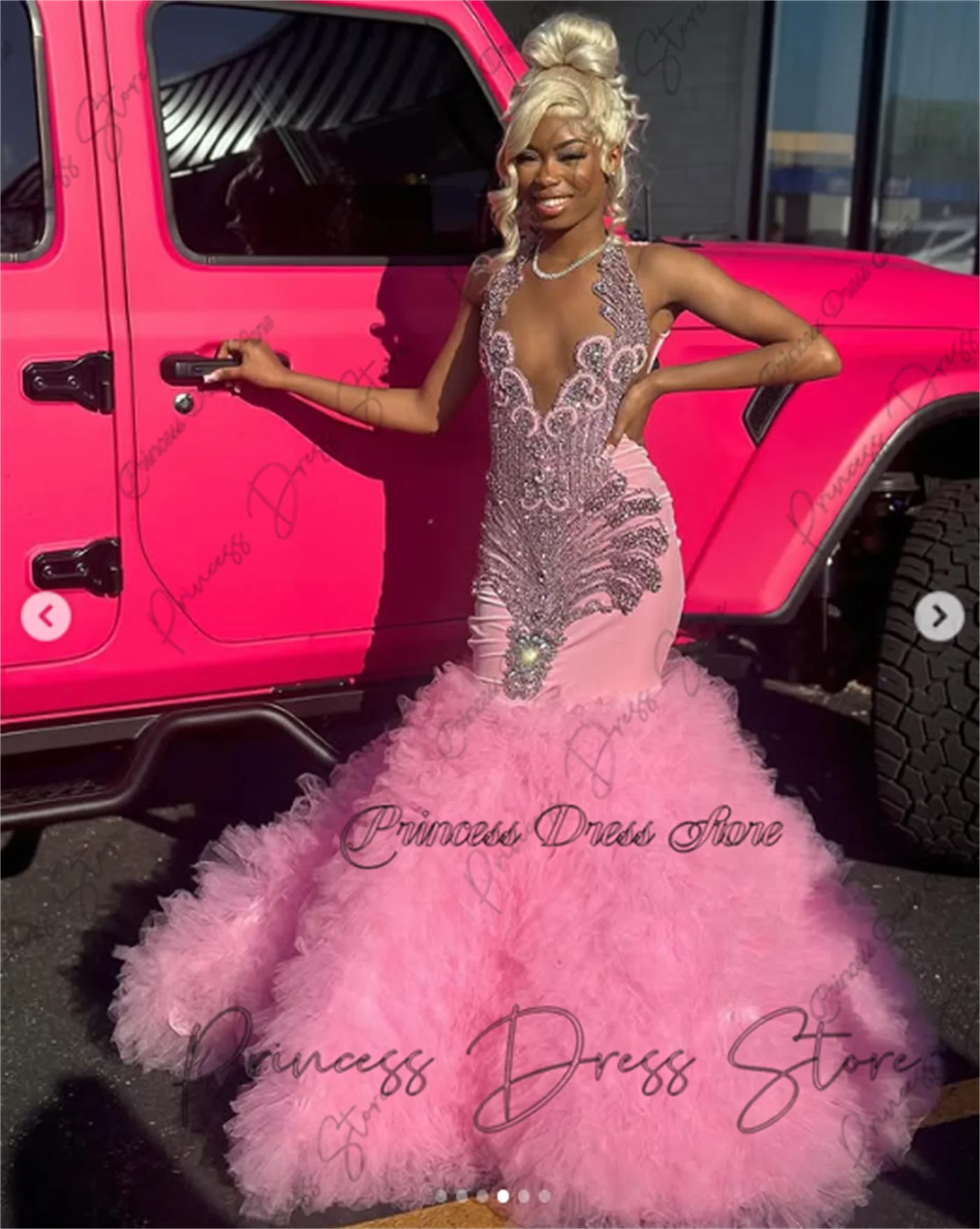 Luxury Glitter Beaded Long Formal Mermaid Prom Dresses 2025 For Black Girl Rhinestones Ruffles Evening Dresses Customized