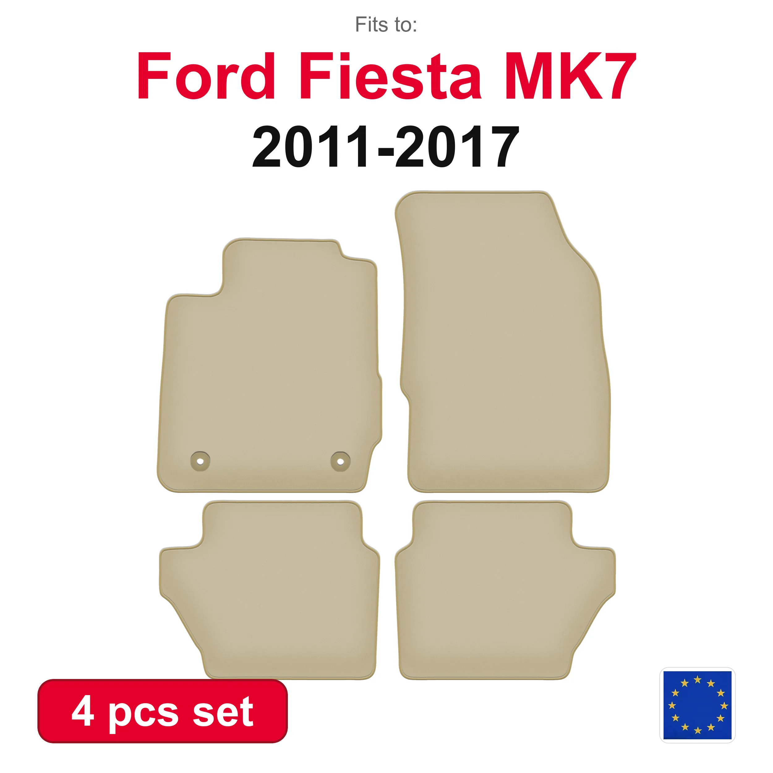 PREMIUM auto-velourmatten voor Ford Fiesta MK7 hatchback (2011-2017) -beige 4-delige set automatten