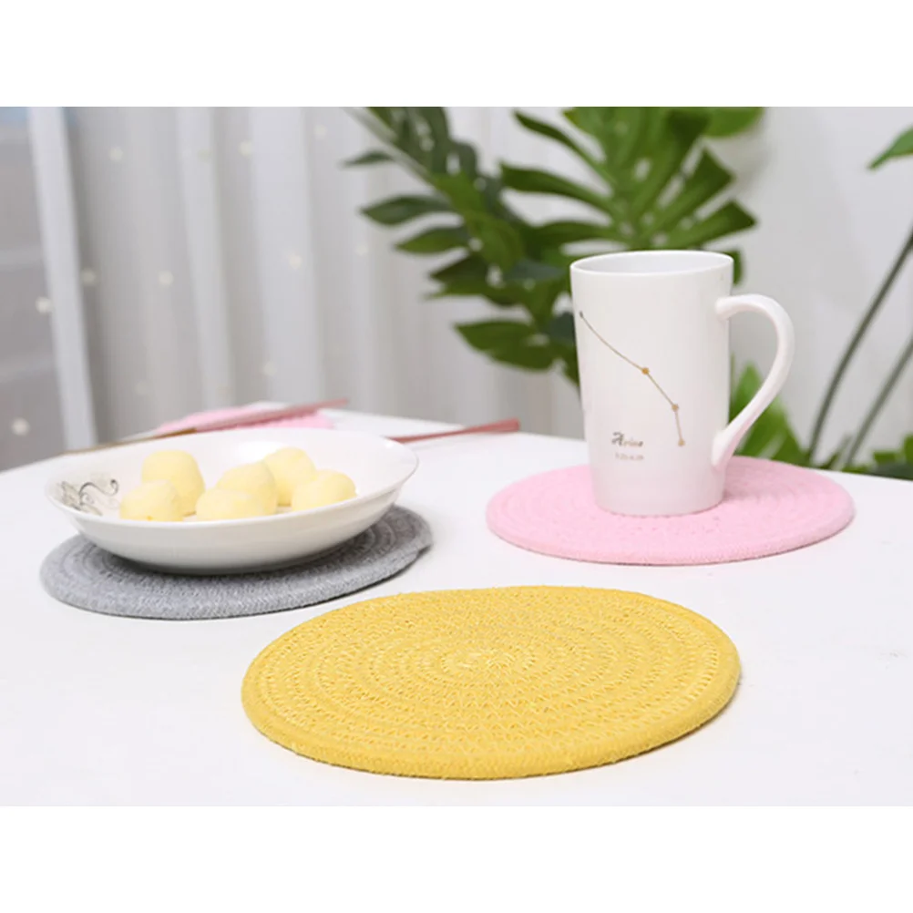 

1pc Cotton Linen Insulation Mat Round Handmade Coaster Non-Slip Table Protector For Cups Mugs Glasses Yellow