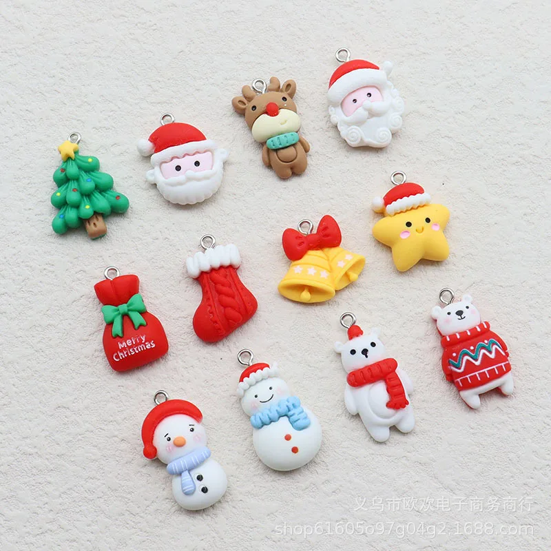 Newly Arrived Jewelry Multi-color Resin Elk Christmas Tree Santa Bell Pendant UNISEX Christmas Themed Party Jewelry Pendant