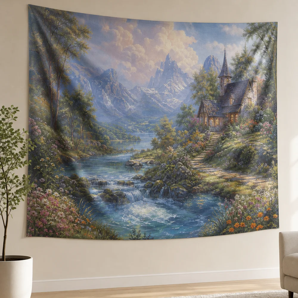Shanxi Fairy Tale Cottage Landscape 150X100CM Customizable Tapestry Living Room Bedroom Atmosphere Wall Background Cloth