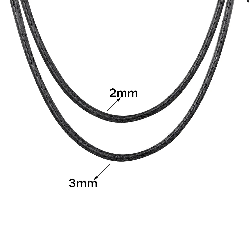 2MM/3MM 45/50/60cm Black Waterproof Braided Leather Cord Chain Wax Rope Necklace for Pendant Jewelry Gift Men and Women