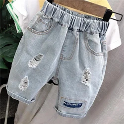 Children's Denim Shorts 2023 New Summer Korean Boy Baby Quarter Pants Children's Thin Perforated Shorts Outwear Fashion
