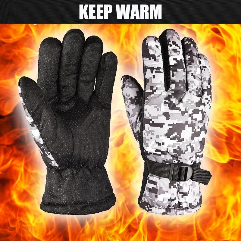1 pair Winter Warm Camouflage Fishing Gloves Skiing Running Riding Mittens Windproof Fleece Camo Cycling Full Fingers Mittens