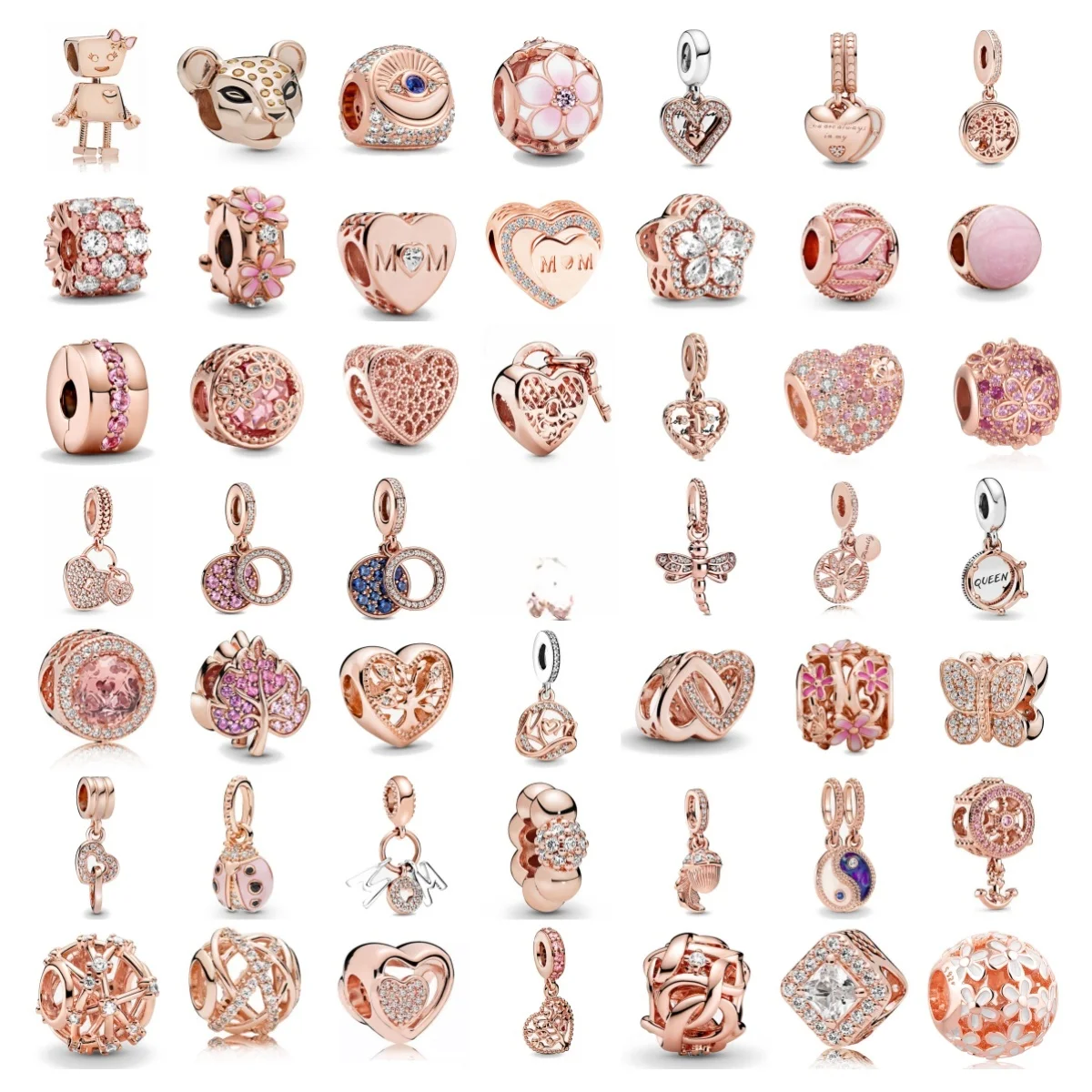 Novo 925 prata banhado a ouro espumante rosa ouro flor de cerejeira pingente acessório diy, ajuste original charme pulseira acessório jewerly