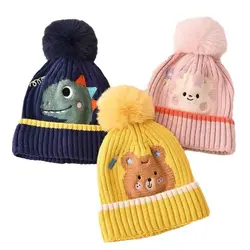 Winter Warm Wool Baby Warm Hat Soft Cute Dinosaur Children Beanies Woolen Knitted Hats Infant